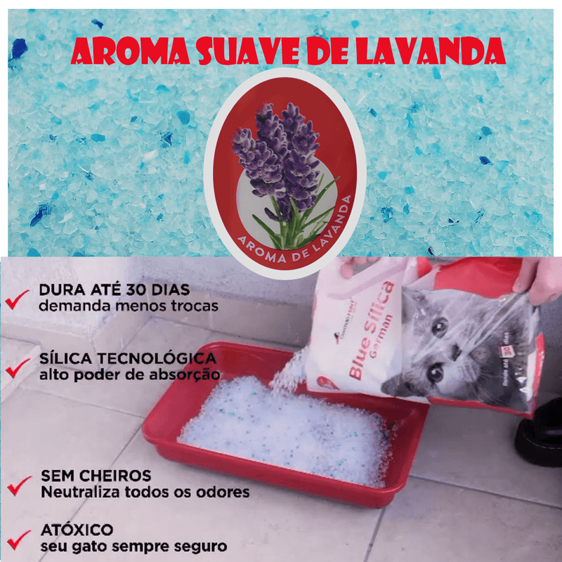 Areia Sílica Para Gato Premium 1,8kg Aroma Lavanda Importada