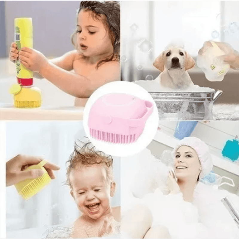 Escova e Dispensador de Shampoo Pet Banho Premium